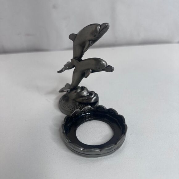 Pewter Dolphin Figurine Tea Light Candle Holder Silver Metal - Picture 4 of 8